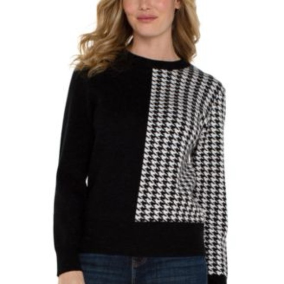 NWT Women’s LIVERPOOL Los Angeles Colorblock houndstooth sweater- Size XS - Picture 2 of 9